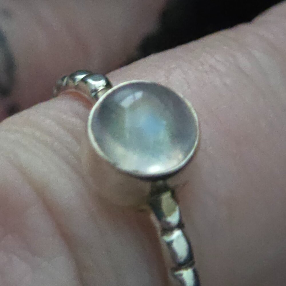 Sterling Silver Rainbow Moonstone Ring Dainty Size 8 - Natural Gemstone